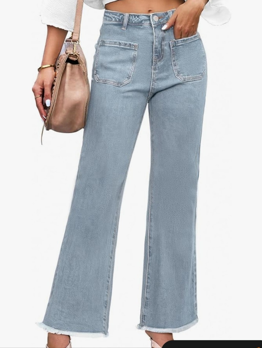Kiczoy High-Rise Light Blue Flare Cropped Jeans Size Xs Inseam 28 1/2 In